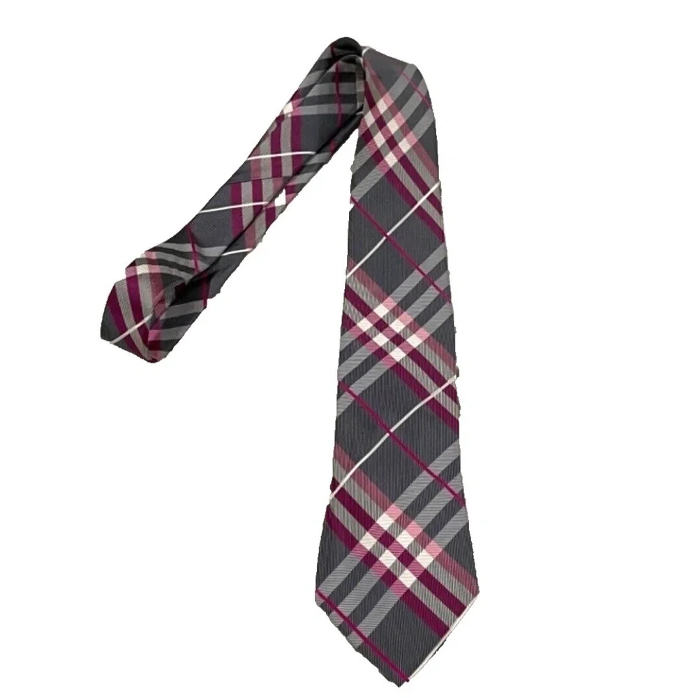 Croft and Barrow Men's Neck Tie‎ Plaid Grey Purple White